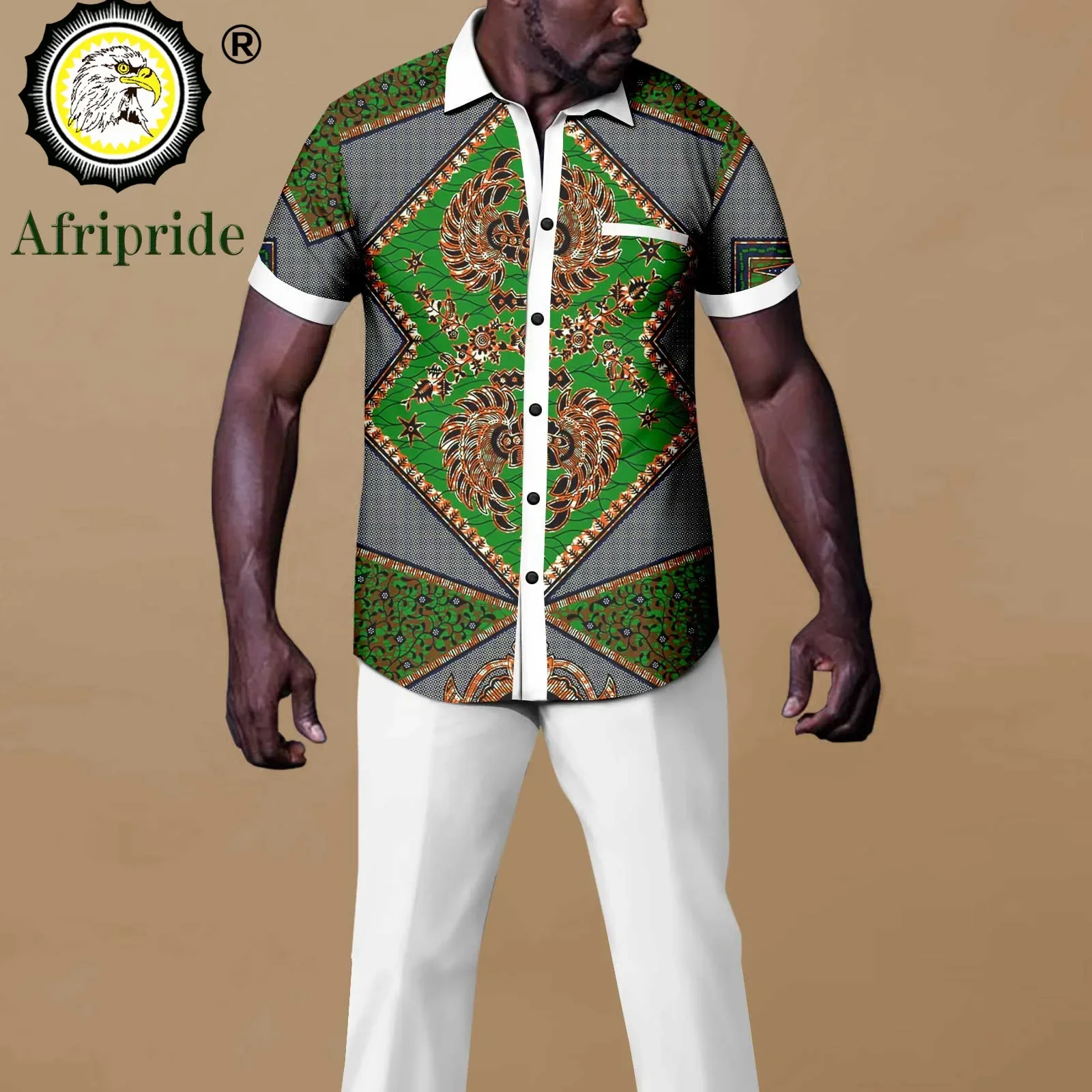 African Outfits for Men Tracksuit Short Sleeve Print Shirts and Pants Set Dashiki Outfits Plus Size Casual Sweatsuits A2216089