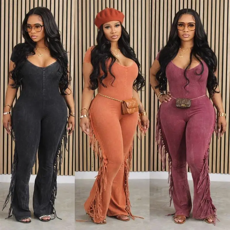 

Faionable Fringed Jumpsuit High Waist Long Pants Sli All-in-One Suit Polyester Fabric Spring 2025 Collection