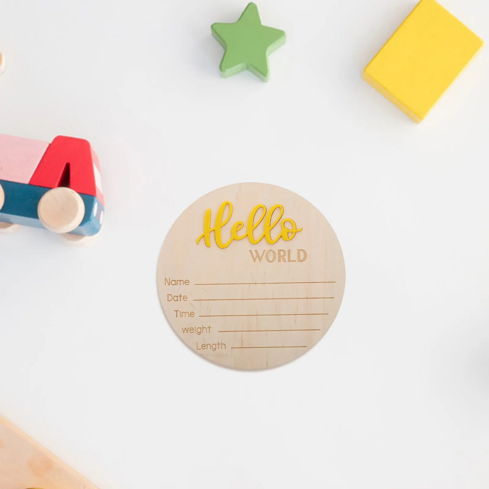 4Pcs Wooden Round Baby Birth Announcement Sign Rustic Welcome Keepsake Card for Nursery Wall Decor Baptism
