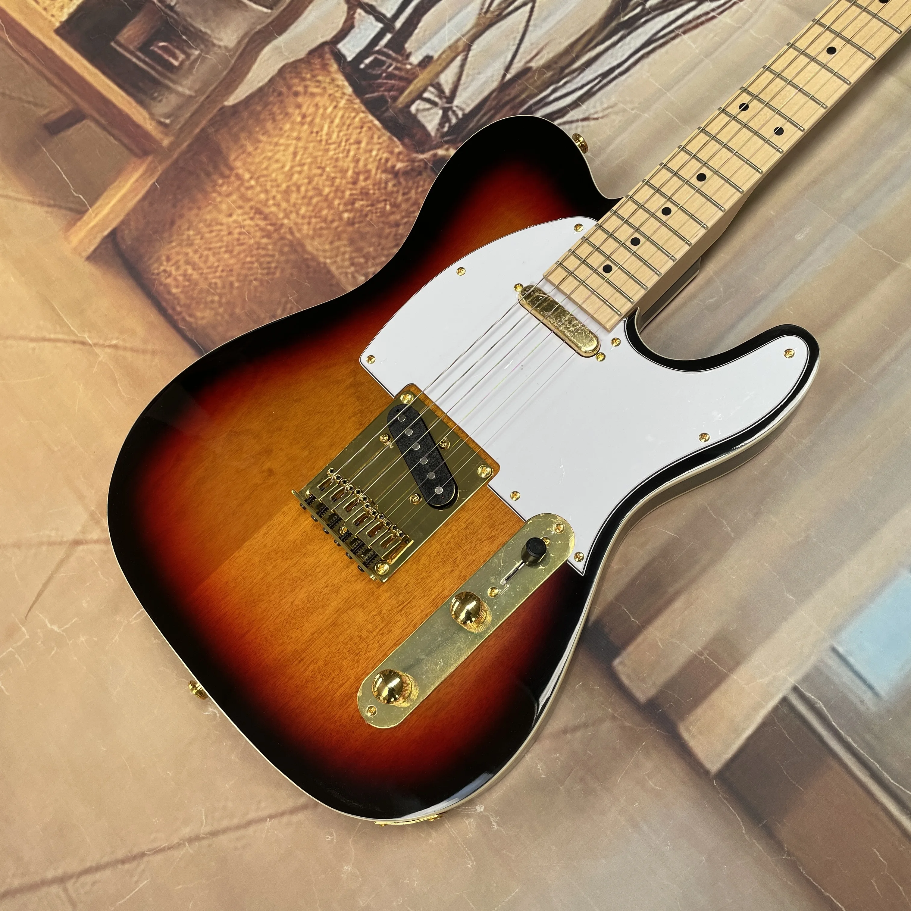 6-String Three-Color Gradient Electric Guitar, Maple Fingerboard, Gold Hardware Guitars, Beginner to Intermediate Guitarra