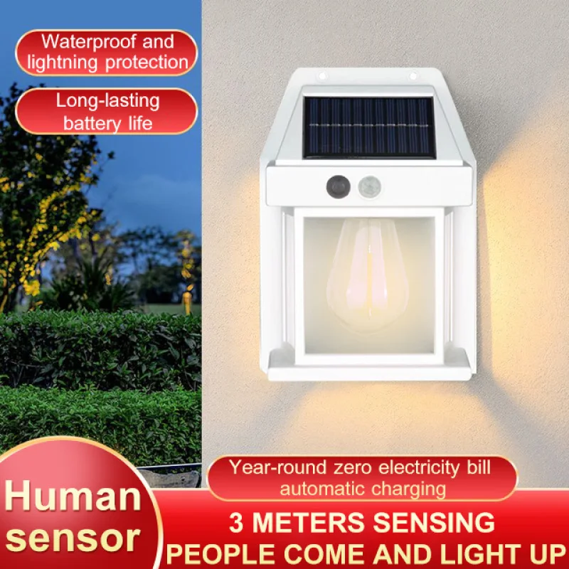 New outdoor solar light tungsten wall light intelligent courtyard sensor light garden villa night light lighting waterproof