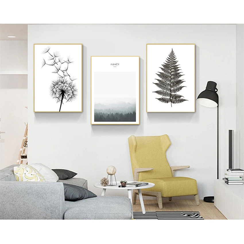 Painting Decoration Picture Living Room Decor Scandinavian Black White Deer Dandelion Nordic Style Wall Art Canvas Print