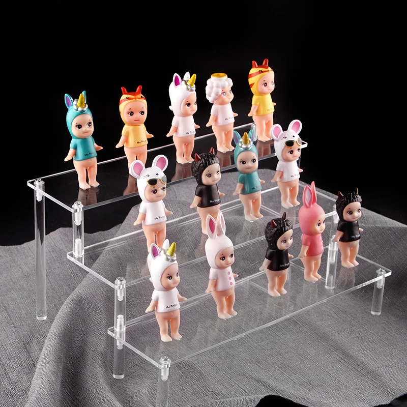 1-5 Tier Acrylic Wooden Display Stand Ransparent Ladder Shelf Hand-made Figure Toy Animation Car Model Perfume Storage Rack