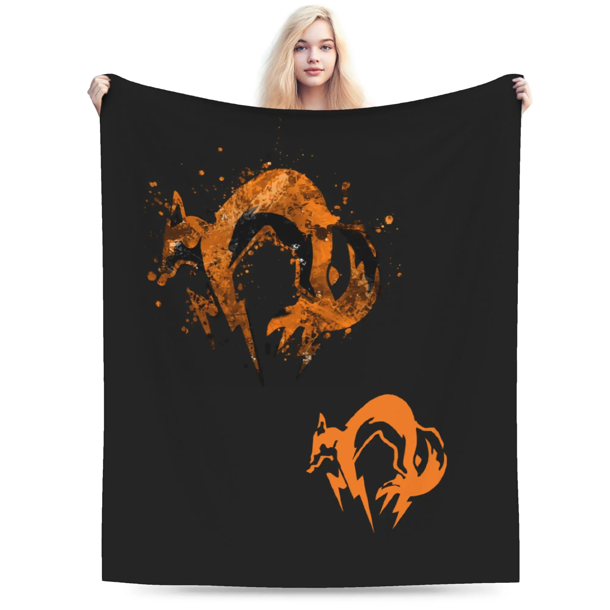 Custom Metal Gear Solid Fox Logo Blanket Warm Fleece Soft Flannel Video Game Throw Blankets for Bedroom Couch Car Autumn