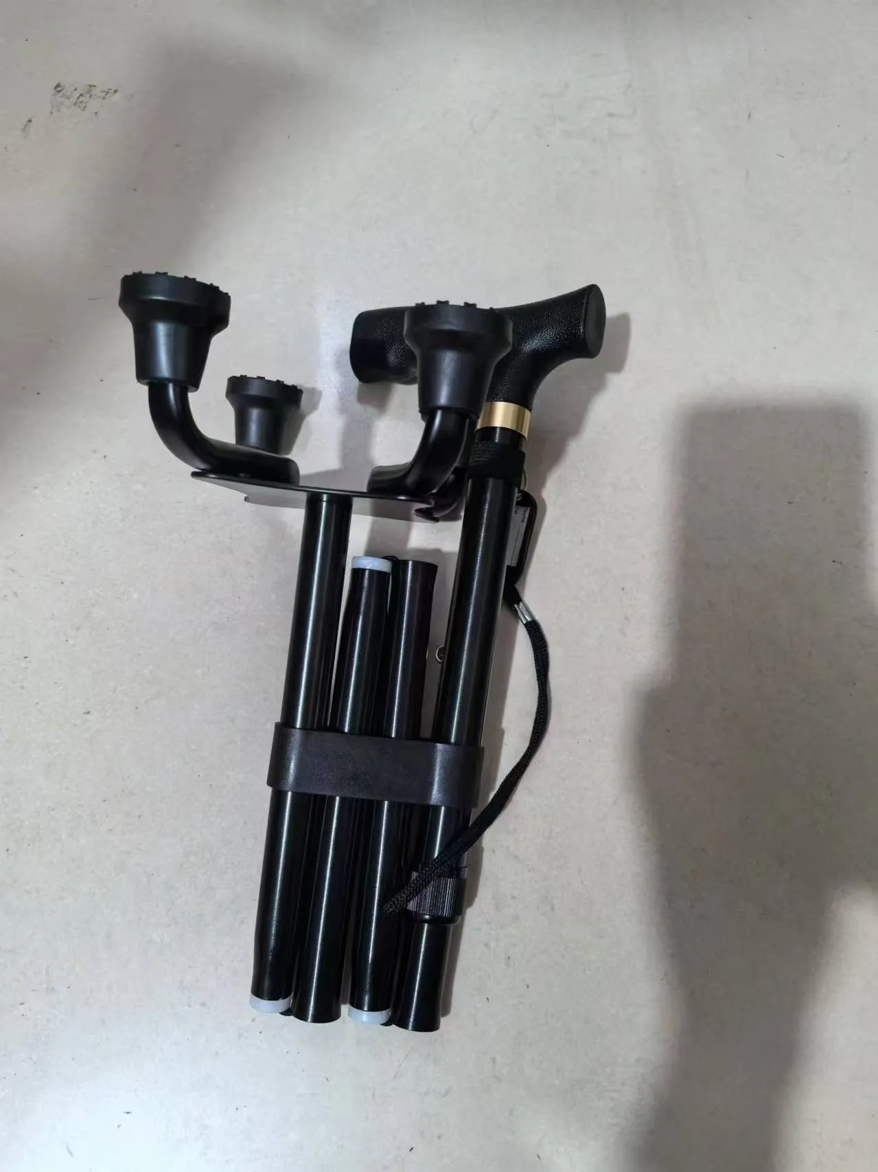 Folding Telescopic Anti Slip Crutches, Four Legged Portable Walking Canes for Elderly, Hiking Mountaineering Walking Assistance