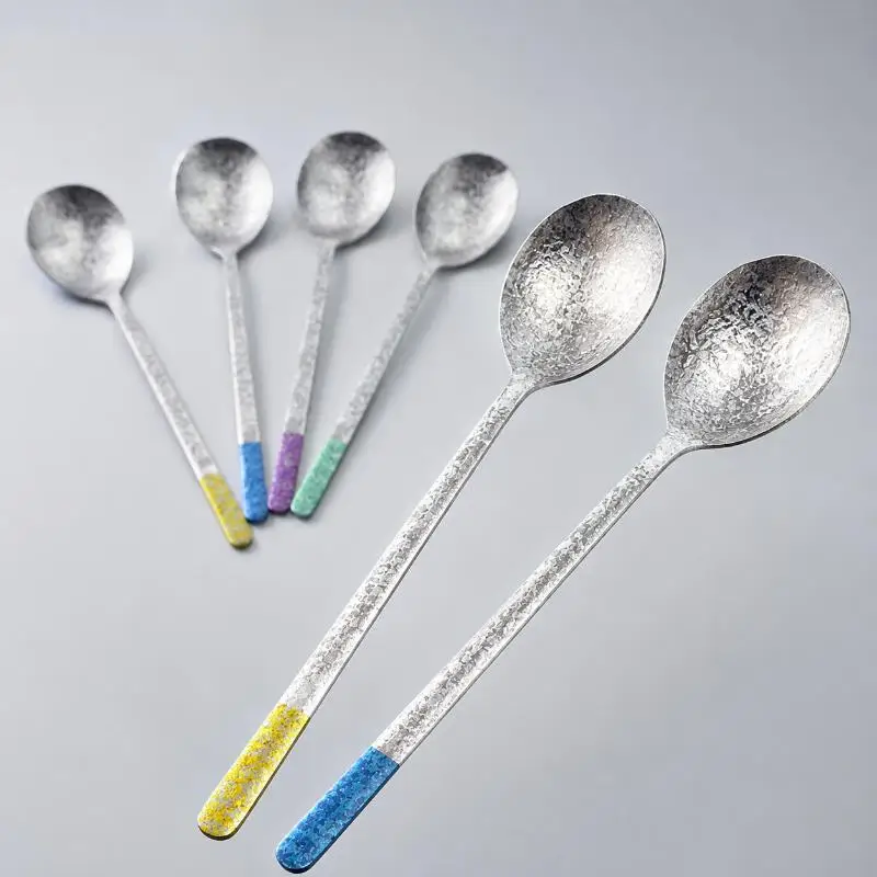 Pure Titanium Korean Style Spoons Unique Crystal Texture Colorful Handles Perfect For Home Dining Outdoor Camping Picnic Use