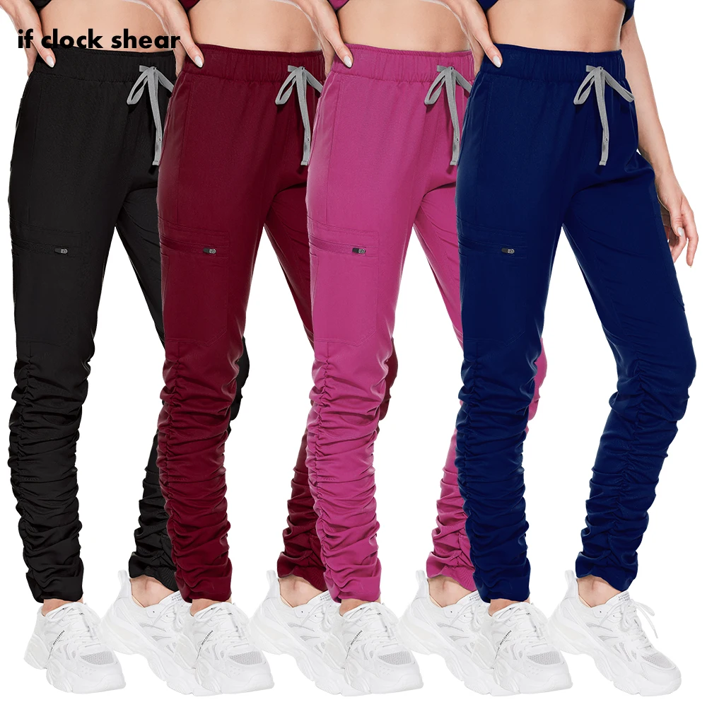 

Medical Uniform Pet Trousers Elastic Belt Slim Fit Spa Beauty Hospital Work Pants Solid Color Medical Scrub Surgical Pants Women