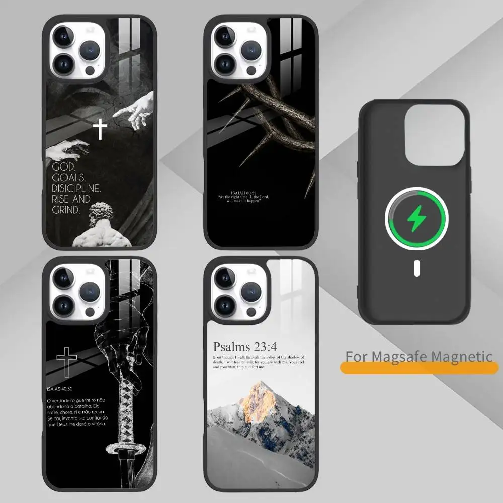 

M-Jesus Bible Verse Phone Case For iPhone 14,16,15,13,17,12,Plus,Pro,Max Magnetic For Magsafe Frosted Cover