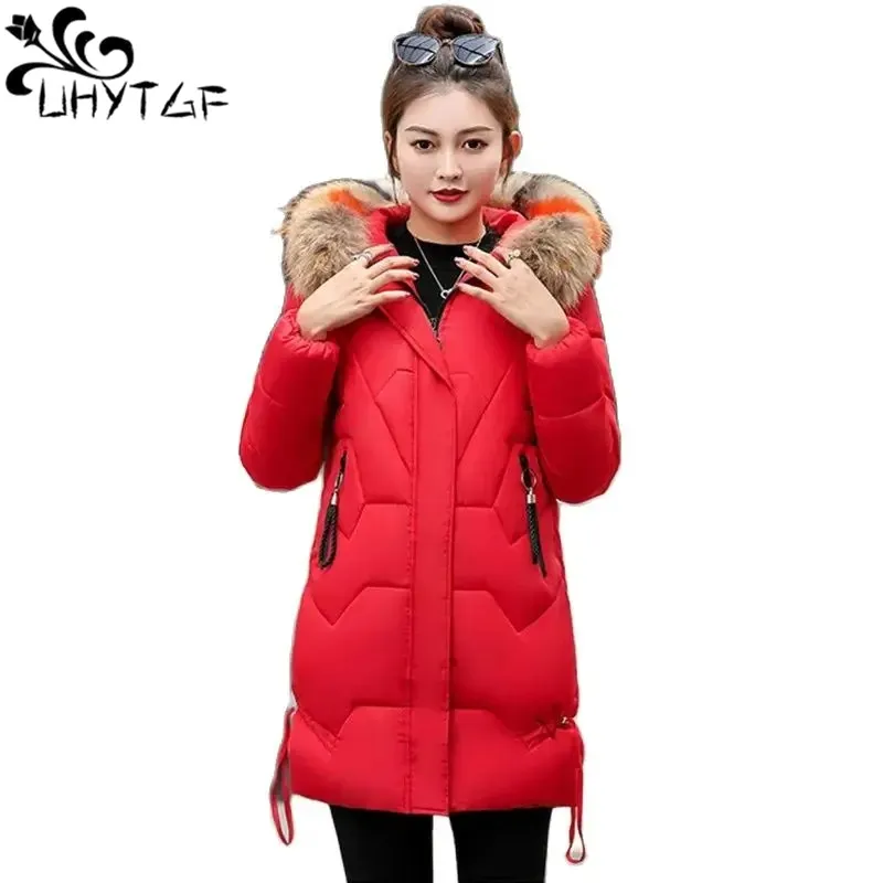 Winter Coat Womens Fashion Fur Collar Hooded Cold-Proof Warm Down Jacket Overcoat Female Korean Parker Cotton Jacket Ladies 2389