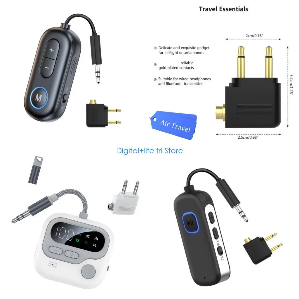 E06D Universals Bluetooths Transmitters compatibles with Travels Headphones Gold Plateds Connectors