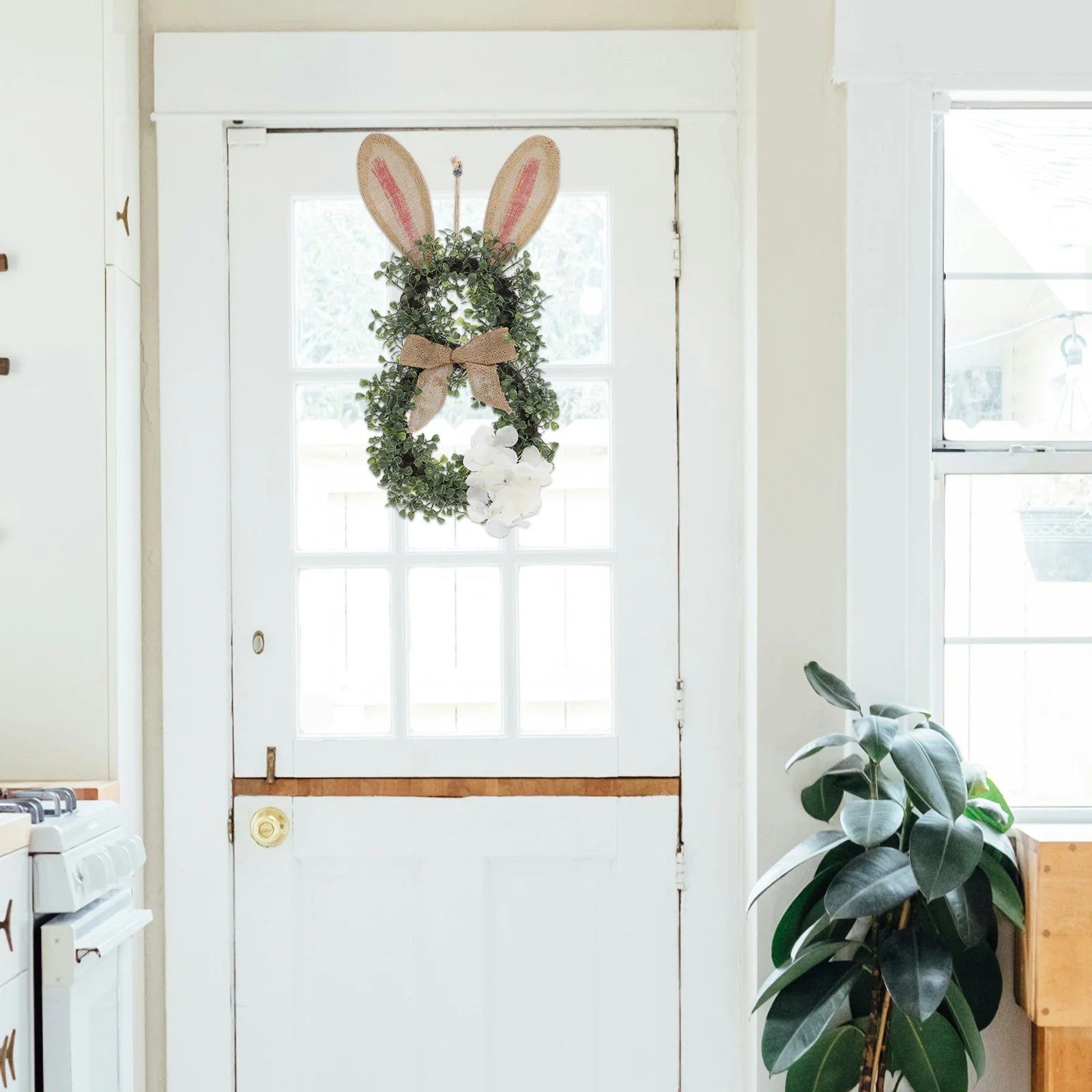 Easter Bunny Decorative Wreath Front Door Hanging Artificial Greenery Rabbit Ornament Spring Indoor Outdoor Photo Prop