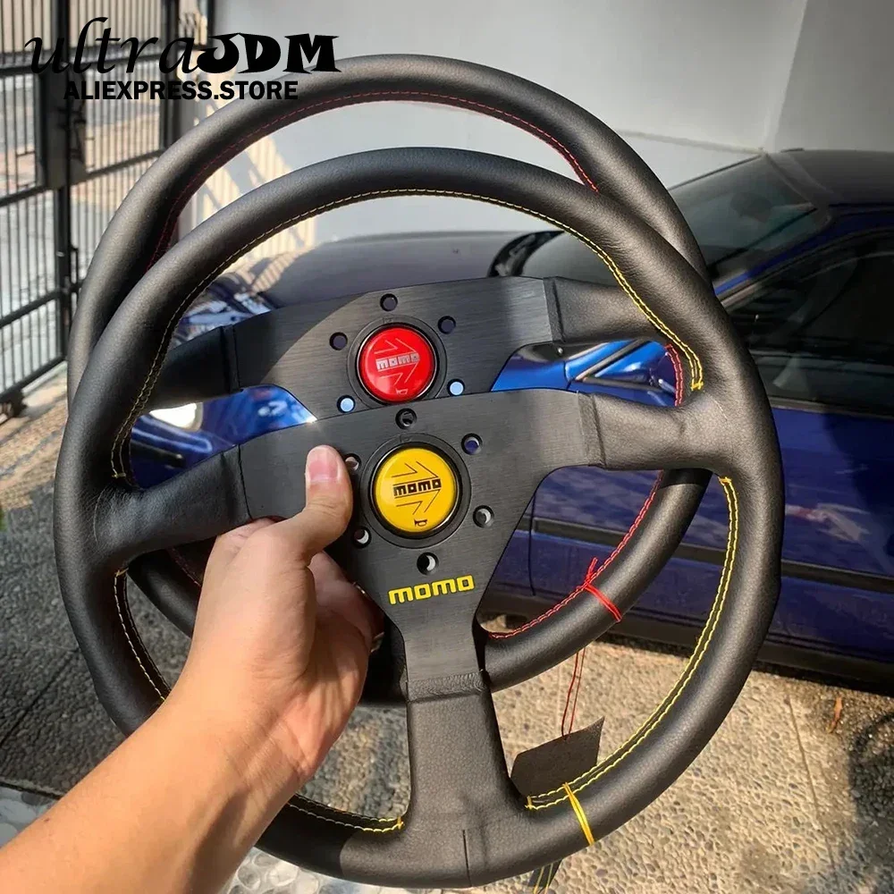 MOMO MonteCarlo 350 mm/14 Zoll echtes Leder, verdicktes Speichen-Sportlenkrad