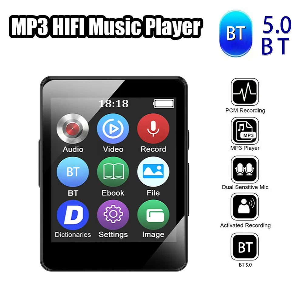 Mini MP4 Video Playback HiFi Bluetooth 5.0 MP3 Music Player Speaker E-Book 1.8inch Screen MP3 Student Walkman 8/16/32/64GB