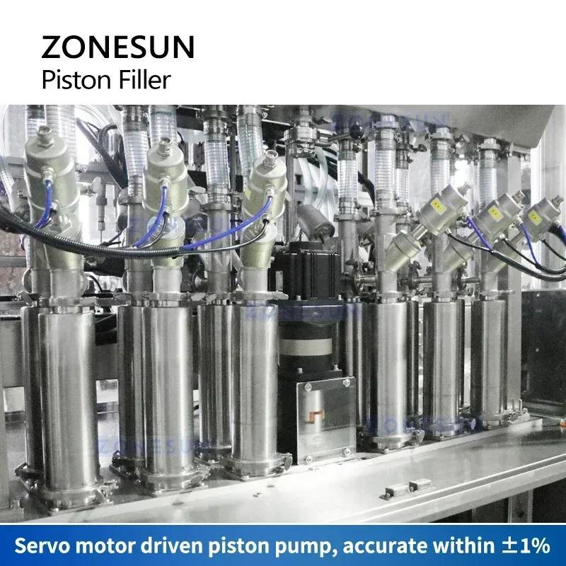 ZONESUN Riempitrice automatica a pistone Riempitrice per pasta spessa Riempitrice volumatrica per liquidi Pompa servo ZS-YT12T-12PX