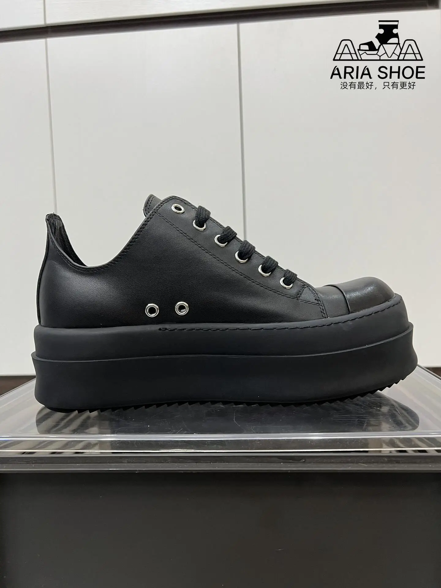 Rick Luxury Platform Shoe Men Fashion Thick Soled Black Leather Lace-up Low Top Casual Owens Genuine Leather Platform Shoe Women