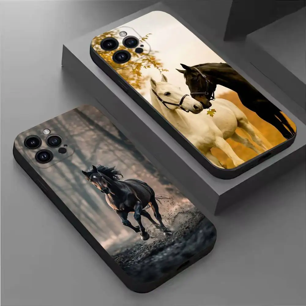 

The horse Phone Case For iPhone 17,16,15,14,13,12,11 Plus,Pro Max,XS,X,XR,SE,Mini,8,7,Soft Silicone Black Cover