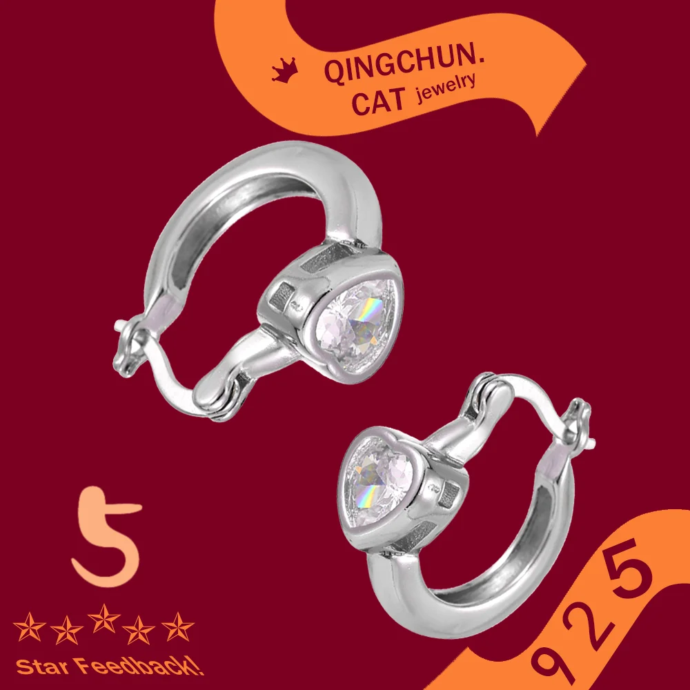 

Crystal Hoop Earrings Simple Ear Clasp Hoops Earring for Women Wedding New Korean Style 925 Sterling Silver Elegance Jewelry