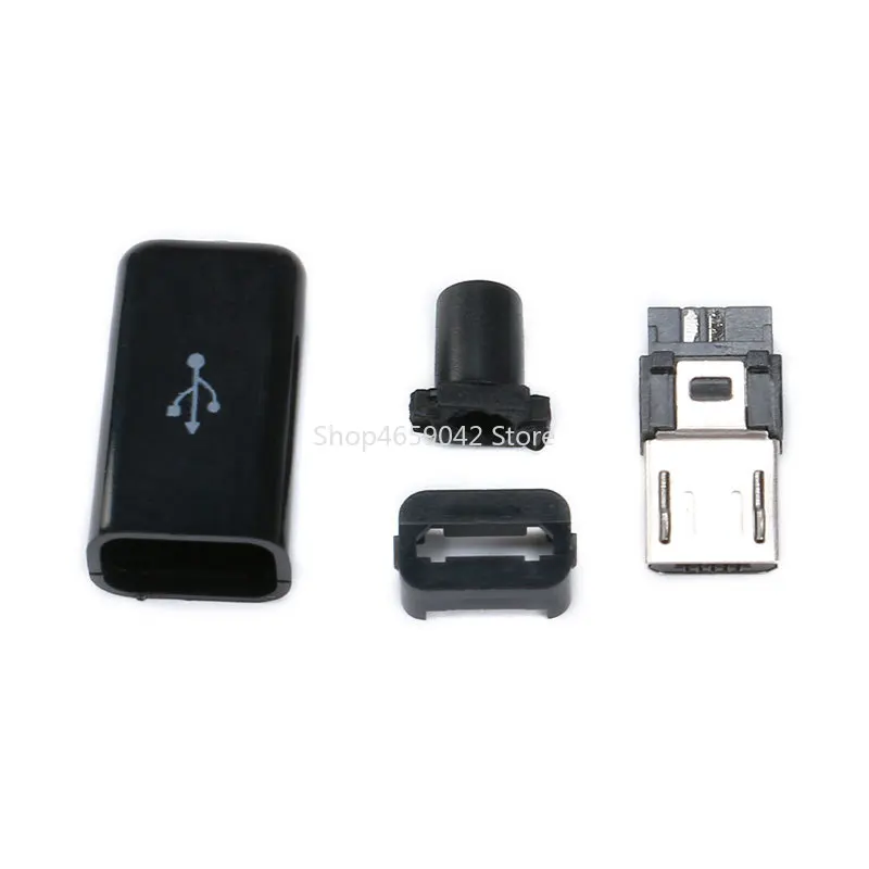 10pcs Micro USB 5PIN Welding Type Male Plug Connectors Charger 5P USB Tail Charging Socket 4 in 1 White Black