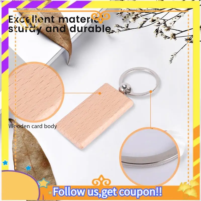 

Latest-40 Pcs Blank Wooden Keychain Rectangular Engraving Key Diy Wood Keychains Key Tags Can Engrave Diy Gifts