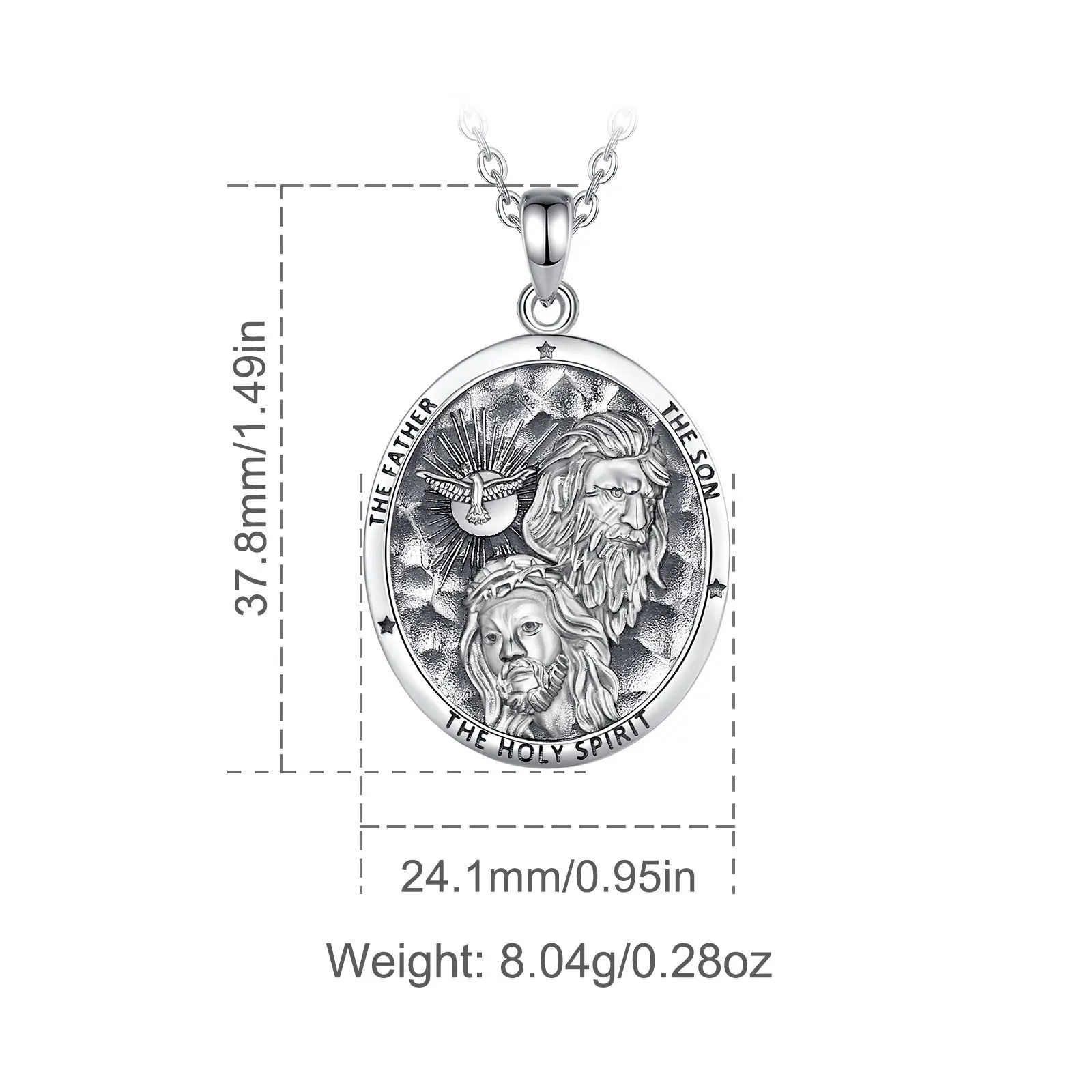 Eudora 925 Sterling Silver The Holy Trinity Necklace the Father the Son the Holy Spirit Amulet Pendant Men Women Religious Gift