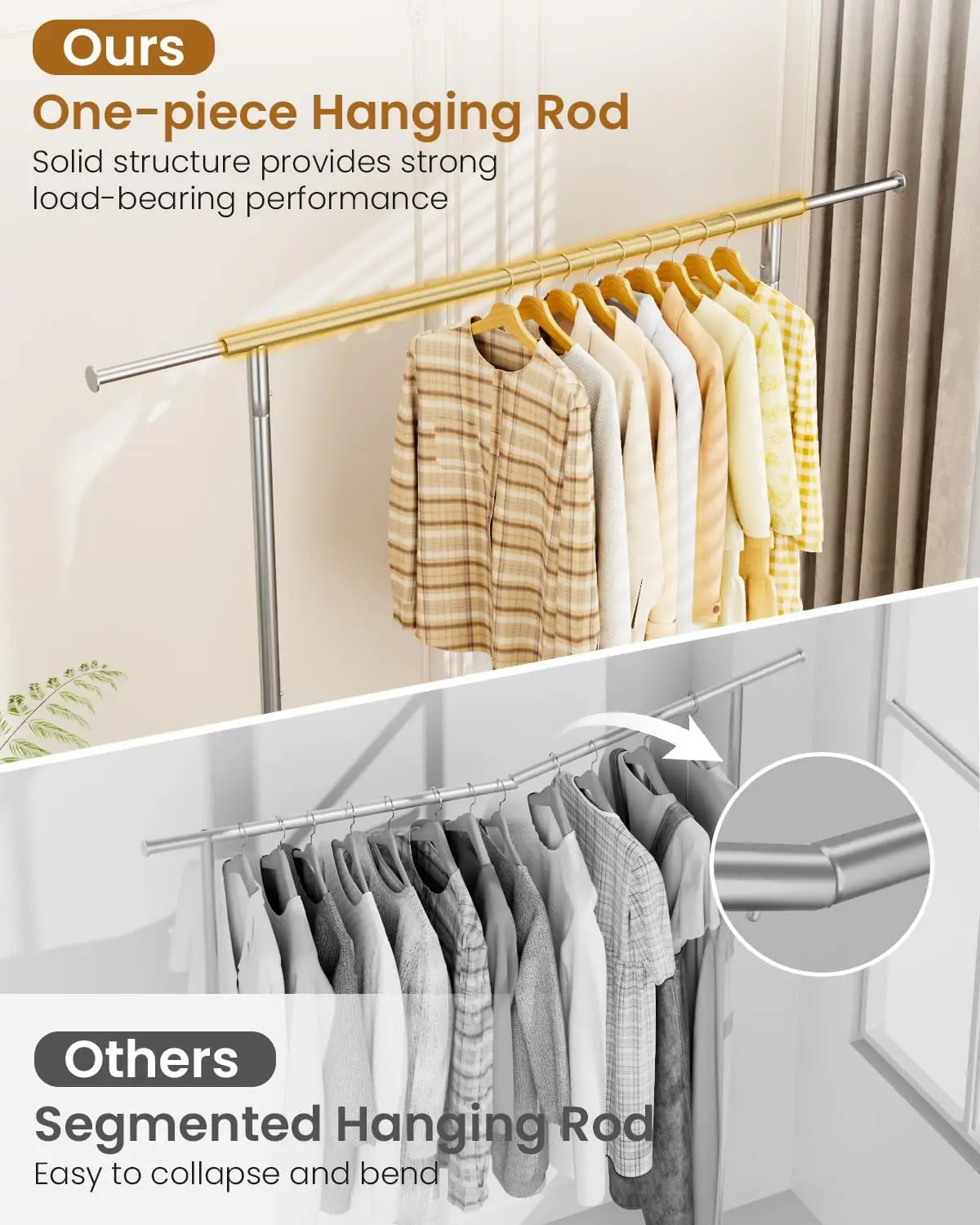 

Heavy Duty Clothing Rack, Metal Clothes Rack Load 450 LBS, Rolling Coat Racks for Hanging Clothes with Lockable Wheels