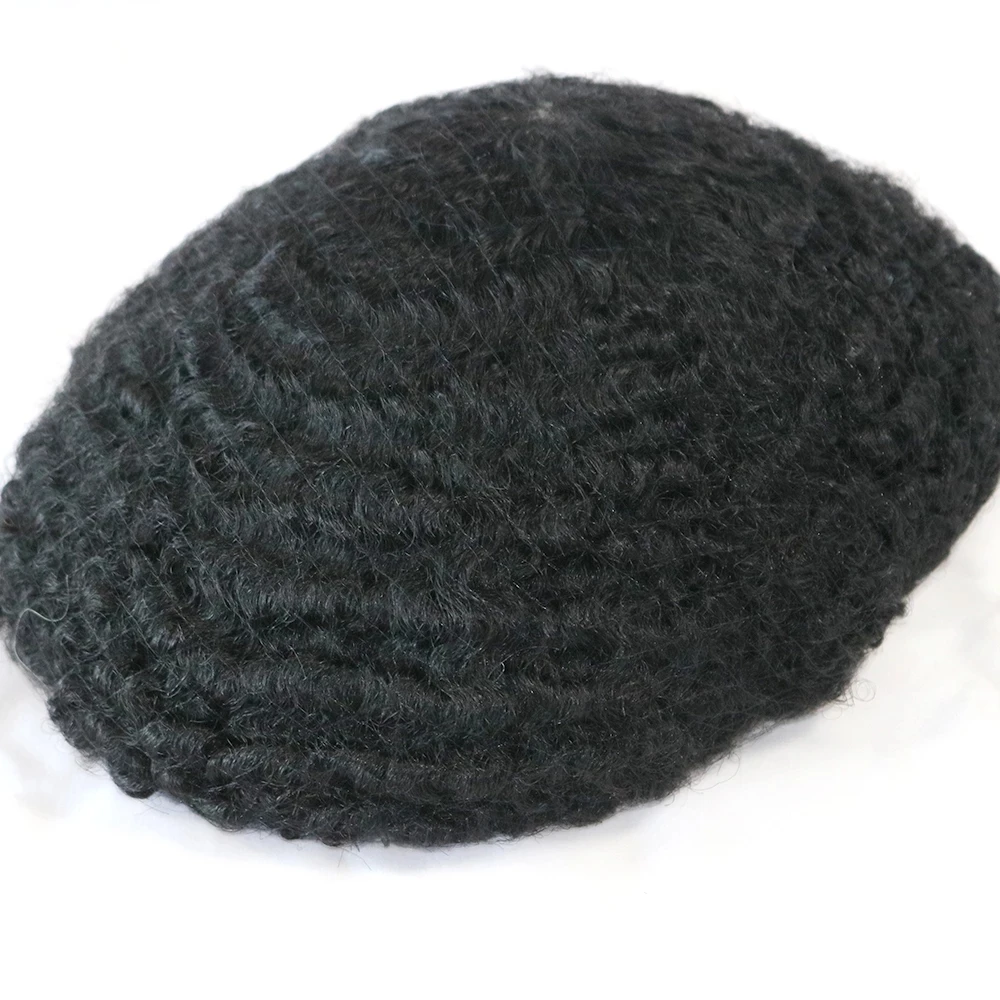 Durable Skin Base Undetectable Black Men's Human Hair Toupee Black Grey Hair 360 Waves Full PU Base Capillary Prosthesis Patches