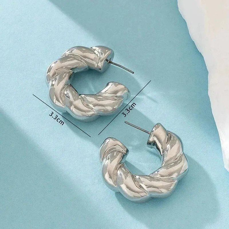 Gold Color Crystal Stone Hoop Earrings Twisted Metal Shape Silver Plating New Fashion Women Earrings Party Jewelry Birthday Gift image 6