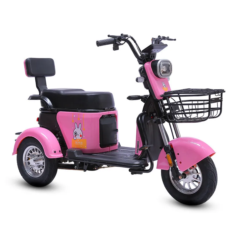 New Electric Tricycle Bike 48V 600W Dual Drive 3 Wheel Parent Child Electric Scooter For Women Pink Yellow Blue Red Green