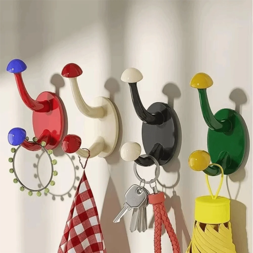 Ganchos autoadhesivos impermeables creativos, perchero multifunción de setas resistentes, ganchos, estante de almacenamiento sin perforaciones para el hogar
