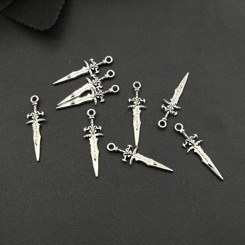 주얼리 제작용 미니 소드 참 무기 펜던트, DIY 수제 공예 펜던트 액세서리, 도매 금속 합금, 29*9mm, 20 개