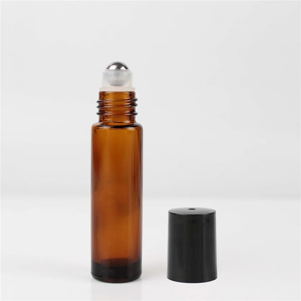 48pcs 10ml Empty Amber Blue Glass Roller Bottle with Removable Stainless Steel Roller Ball for Essential Oil Perfume