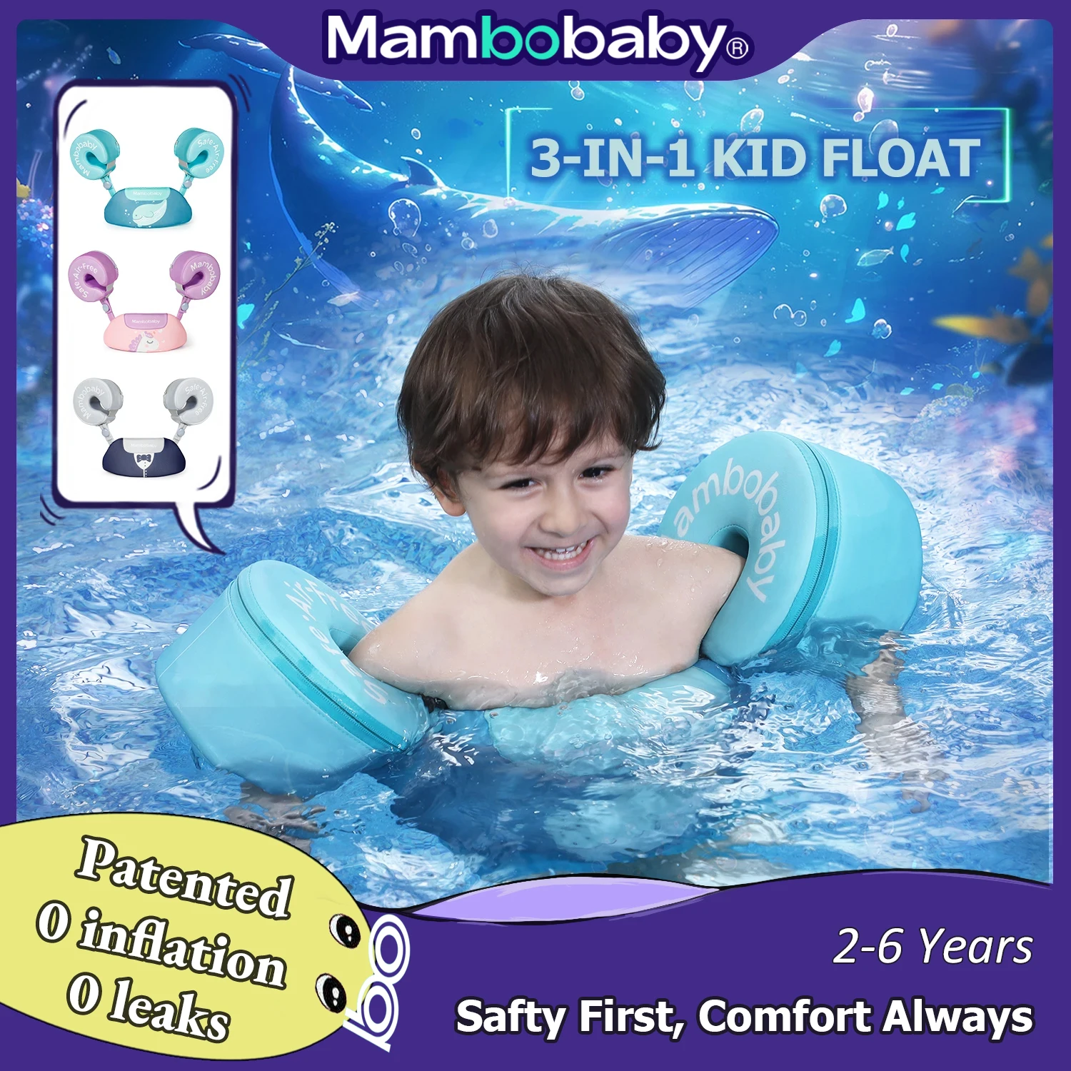 3-in-1 2-6 Jahre Mambobaby Armschwimmer für junge Kinder, solider Kern, Kinderpool-Ärmel, Schwimmtrainer für Kleinkinder, Armbinde, Meeresrad, Schwimmschlauch