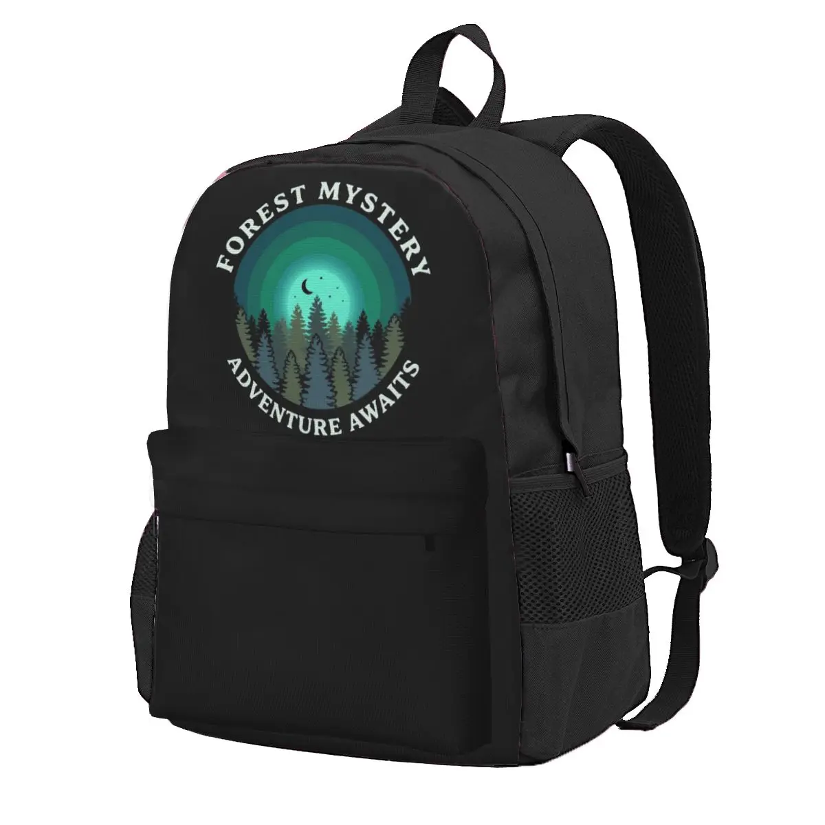 Forest Mystery Adventure Awaits Emblem Student Backpack School Bag Hiking Travel Daypack Men Women Fashion Bookbag Shoulder Bags