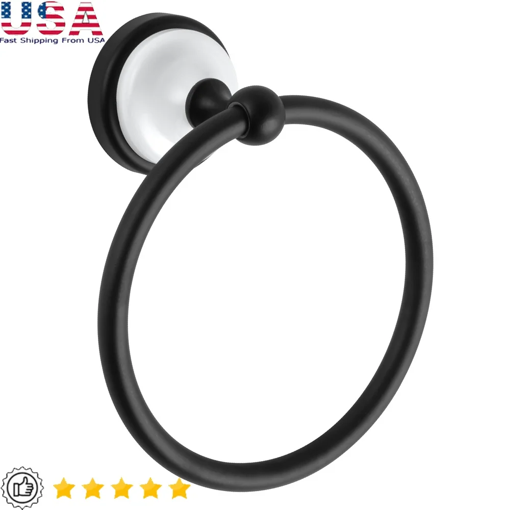 

Матовое черно-белое кольцо для полотенец, настенный прочный стальной цинковый держатель для ванной комнаты, простая установка, элегантный дизайн
