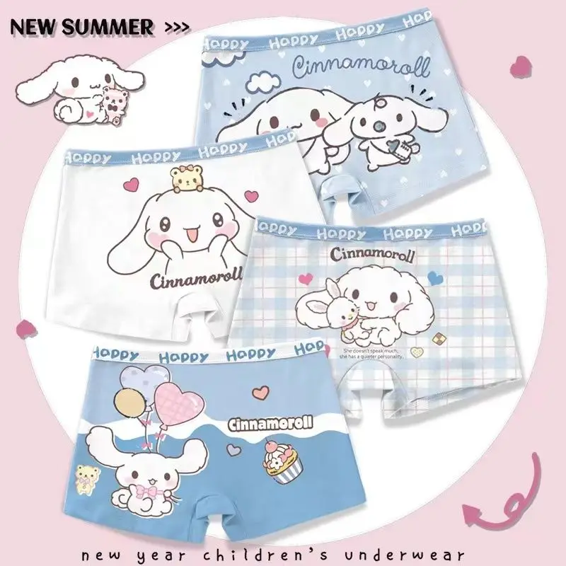 

4Pcs Cinnamoroll Kawaii Anime Sanrio Children's Panties Cute Cartoon Cotton Baby Boxers Student Shorts Pant Toys for Kids