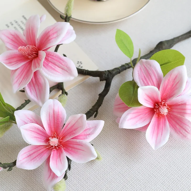 56CM Artificial Magnolia Flower New Chinese Silk Flower Single Branch Decoration for Home Living Room Dining Table Decoration