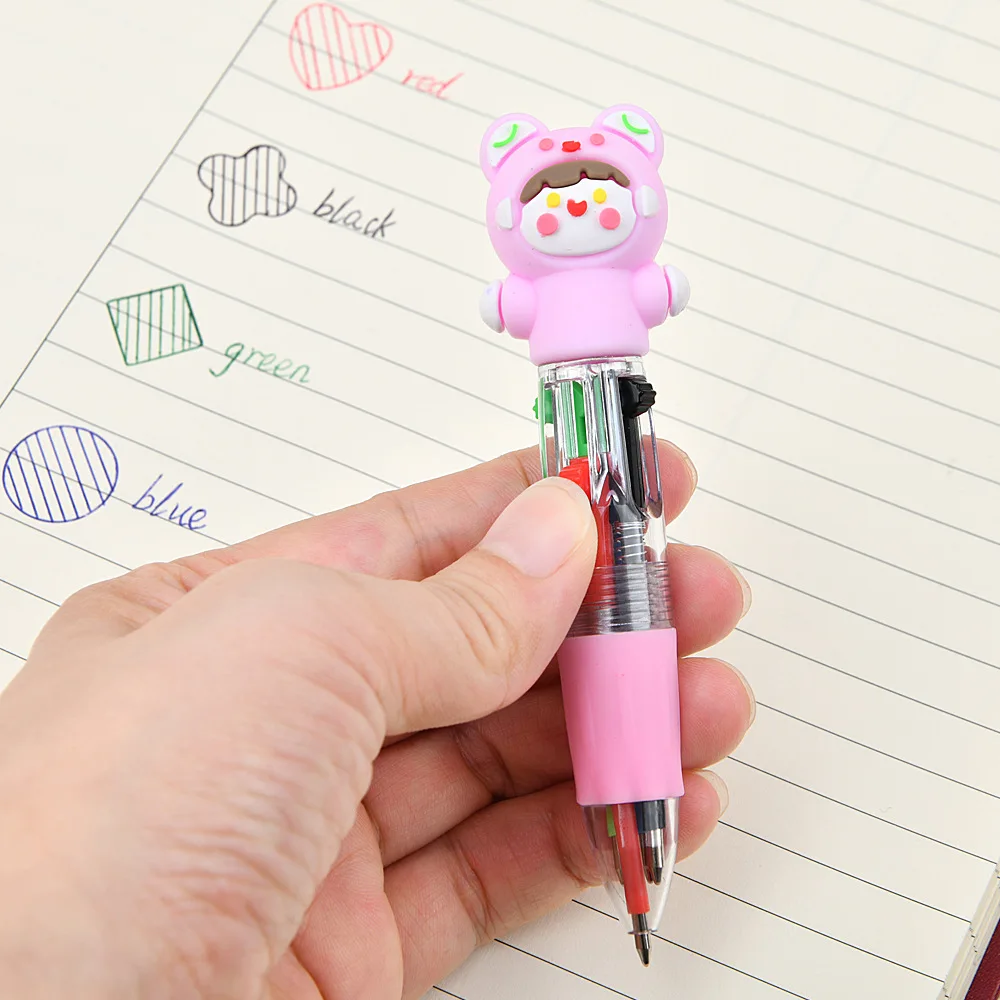 20Pcs/Lot Cute Cartoon Mini 4Colors Ballpoint Pen Kawaii Animal Bunny Cat Multicolor Press Pens for Writing Kids Gift Stationery
