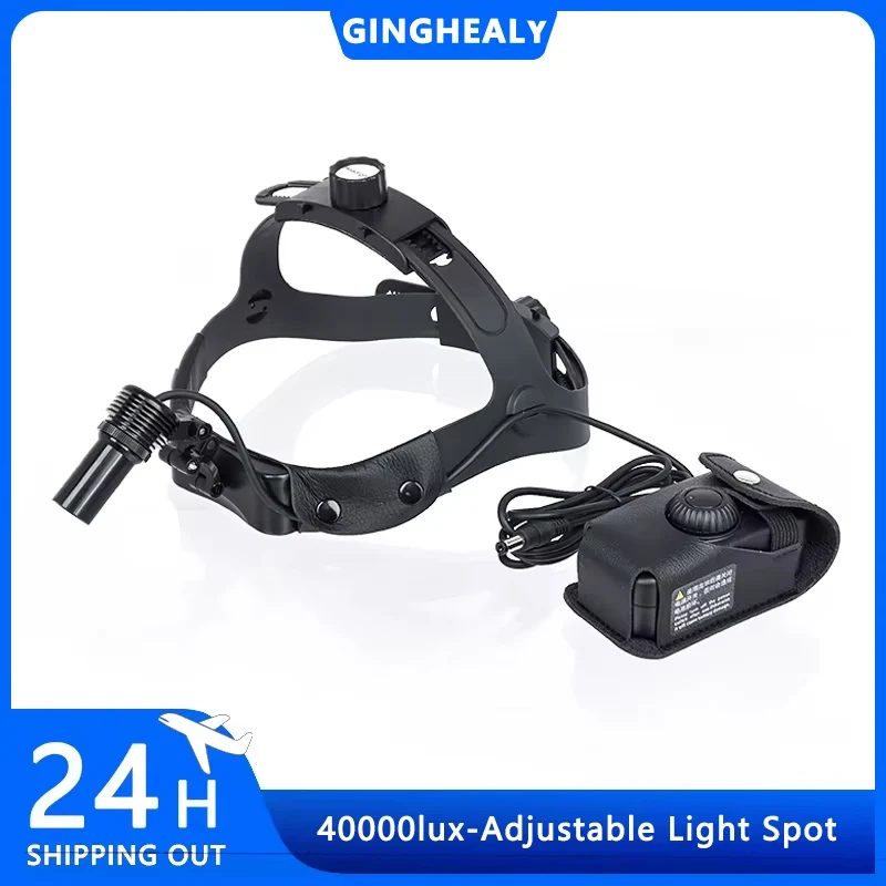 Ginghealy 5W LED Headlight Adjustable Spotlight with Variable Aperture 4-hour Battery Life ENT 40000Lux High-Intensity