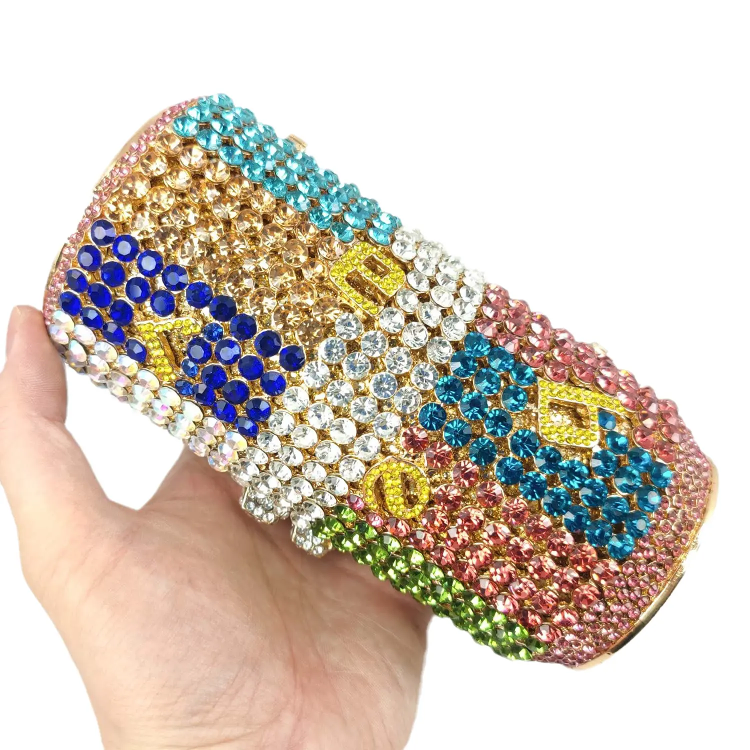 Boutique De FGG Fashion Stylish Beer Can Shape Crystal Clutch Evening Bags Women Formal Party Cocktail Purses and Handbags