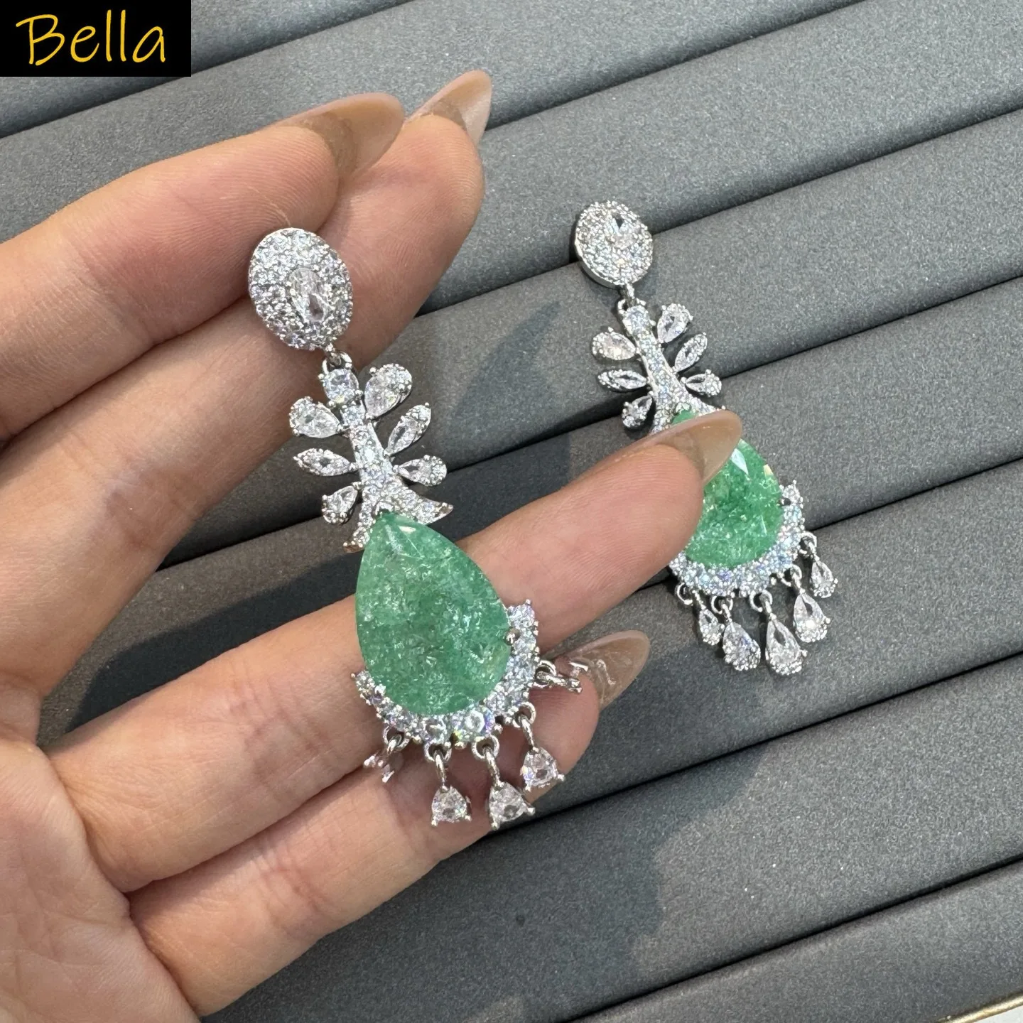 cubic zirconia earrings for women jewelry yellow green fushia pink teardrop dangling earrings gala event party female gift