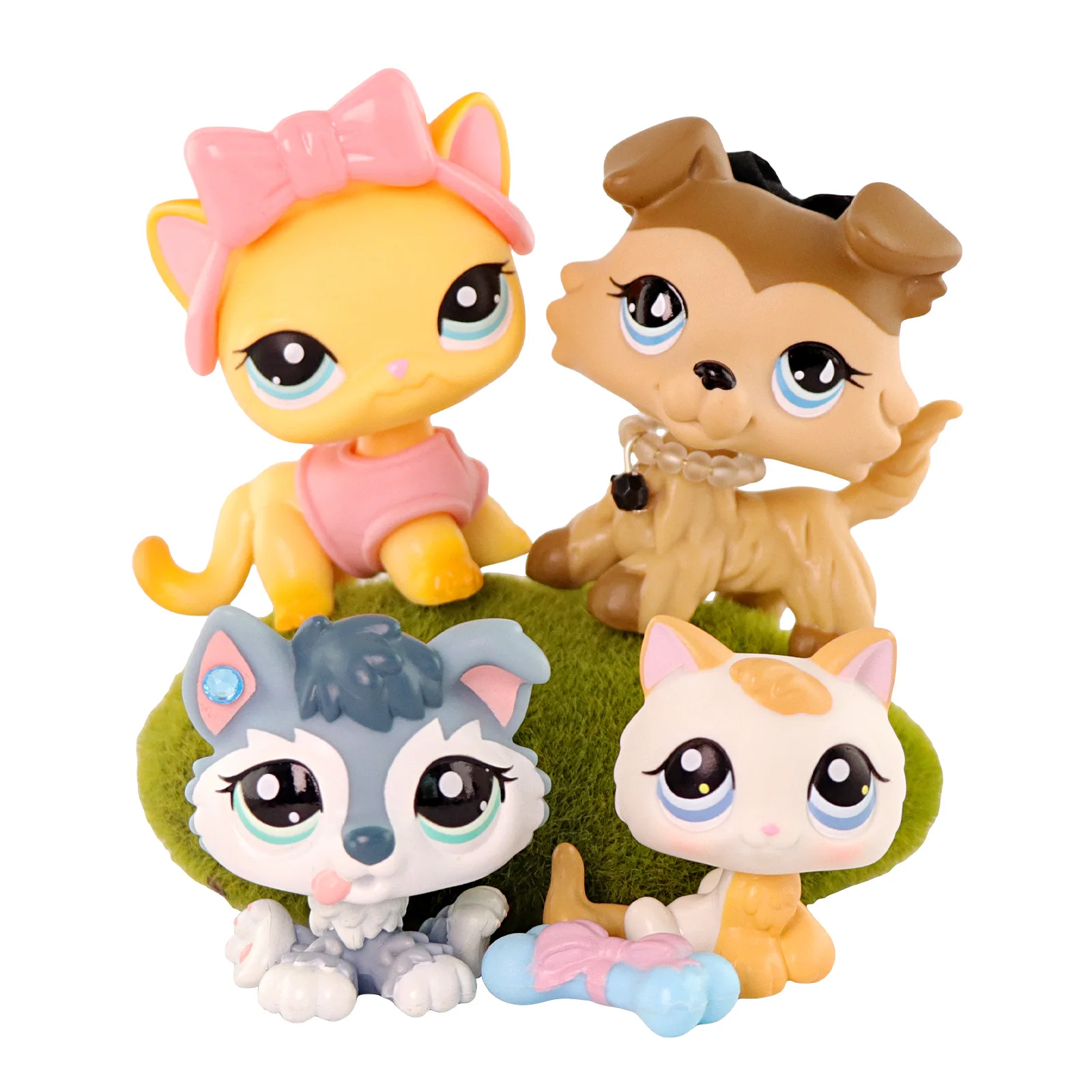 

4 pcs Toys Minilpsshop Bobble Head Toys Shorthair Cat #339 Collie #893 Husky Puppy #2036 Kitten #134 Gifts for Children For lps