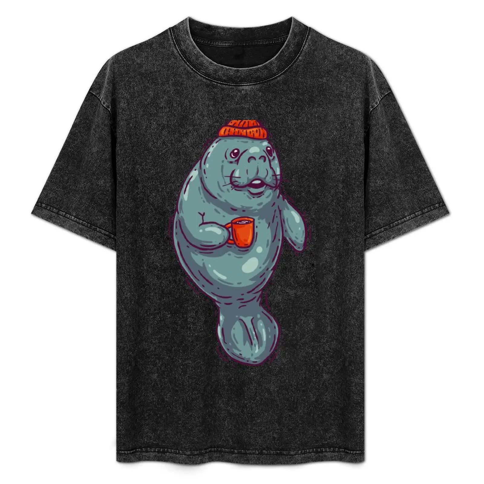 

Morning Manatee - Having a Coffee Manatea Dugong Manatee County T-Shirt plus size tops korean fashion anime figures shirts men