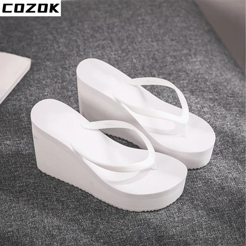 Women\'s Slippers  Flip Flops Fashion Wedges PU Solid Ladies Elegant Slides Comfort Casual Soft Slip On 2021 Summer Beach Shoes