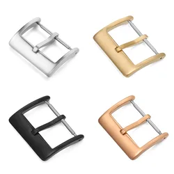 Watch Band Metal Buckle 16 18 20 22 24mm Strap Solid Square Button Silver Black Rose Gold Stainless Steel Matte Polished Clasp