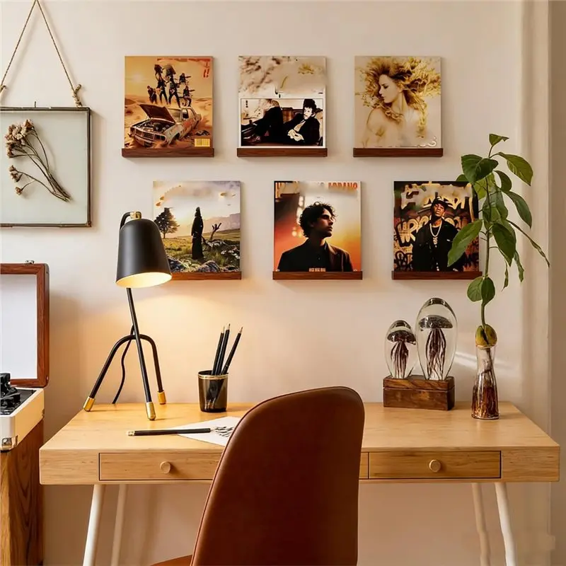 T19C 4 Pack Wood Vinyl Wall Display No Drill With 2 Mount Options