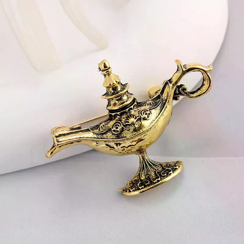 Enamel Tea Pot Lamp Brooch Magic Elegant Aladdin Lamp Brooches Jewelry Accessories Retro Vintage Exotic Pin Birthday Gift