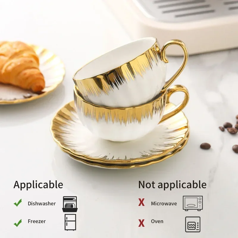 3-piece set Espresso Cups and Saucers Ceramic Cups with SaucersPorcelain Coffee Cup and Saucer Set with Gold Trim 2.5 Oz Demitas - view 5