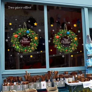 Dua Sisi Pohon Anggur Natal Cincin Stiker Dinding Kaca Jendela Pintu Dekorasi Rumah Mural Dekorasi Kamar Tahun Baru Stiker Berperekat 8 stiker pintu natal penjualan terbaik - №