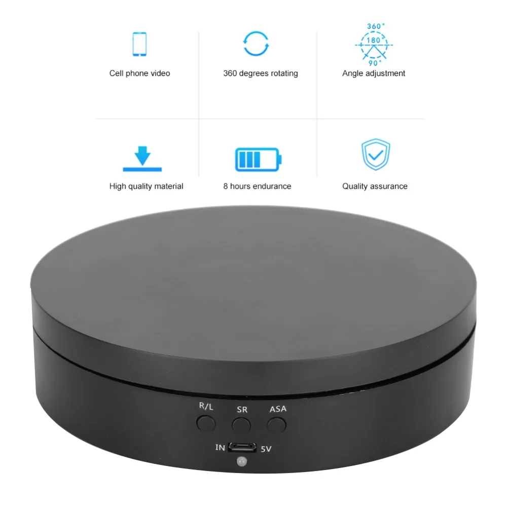 

3 Gears Rotating Display Stand USB Power Cable 360 Degree Turntable Display Stand Matte Finish Black Color