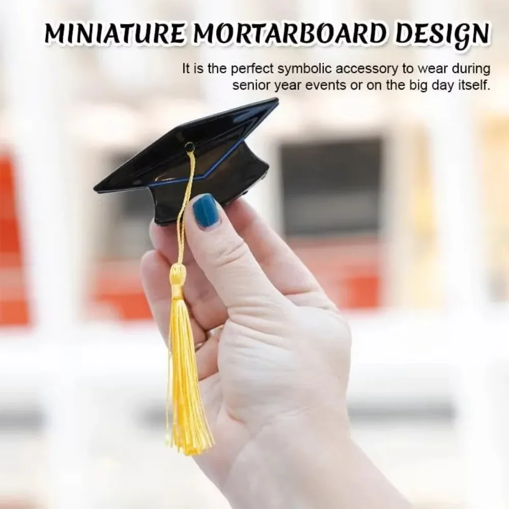 

5-10 шт. мини-заколок для волос в виде выпускных шапочек с желтыми кисточками, стереоскопические заколки-шапочки бакалавра/доктора для выпускного сезона